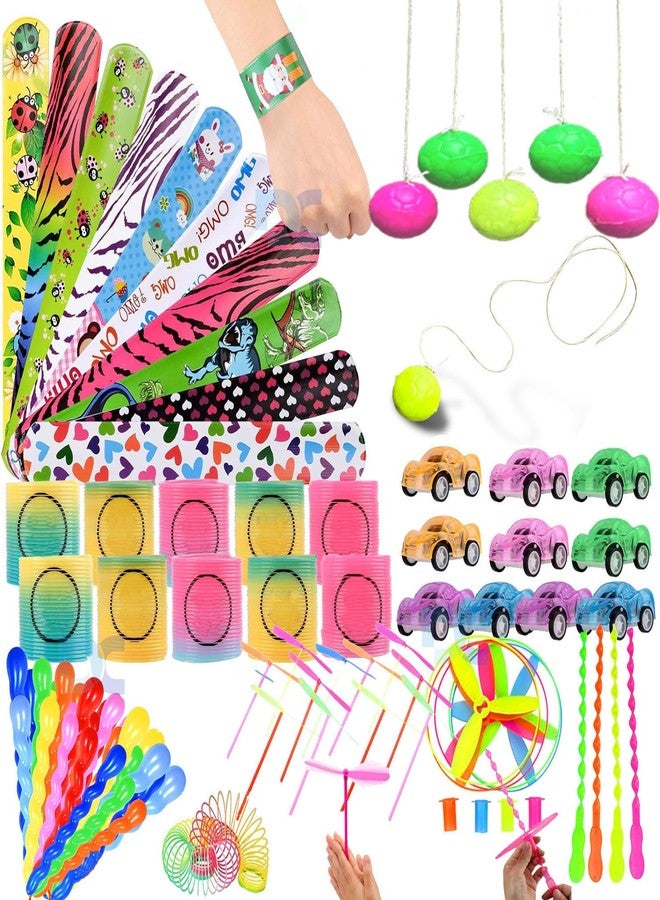 D Moto World DMW Birthday Pinata Fillers 84 Pieces Multi Item Party Favors Pack for Kids All Age Groups| Slap Bands, Push Back Cars, Slinky Toy, Flying Kids Toy, Balloons, String Tied Ball - Image 1